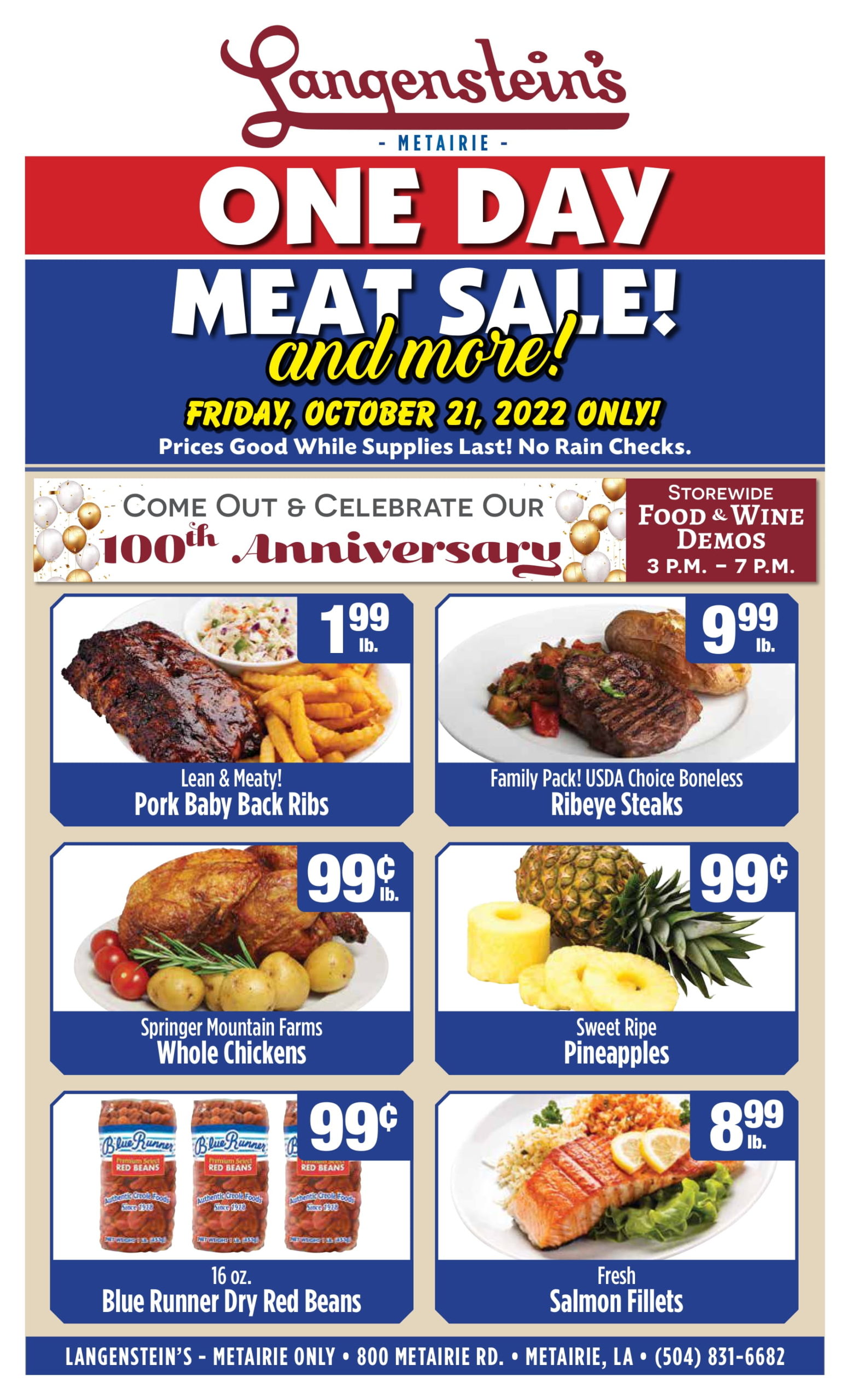 One Day Meat Sale in Old Metairie on Friday, October 21 Langenstein's
